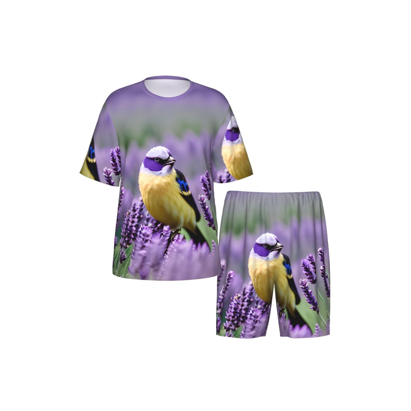 Conjunto de pijama clásico con estampado de flores florales de lavanda púrpura para hombre, pantalones cortos de pijama suaves para hombre, perfecto para las noches de verano