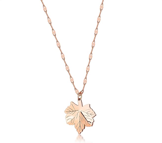 AIKS レディースネックレス ステンレス ピンクゴールド 楓の葉 葉ペンダント おしゃれ 細身 鎖骨チェーンネックレス パーティ 人気 アクセサリー