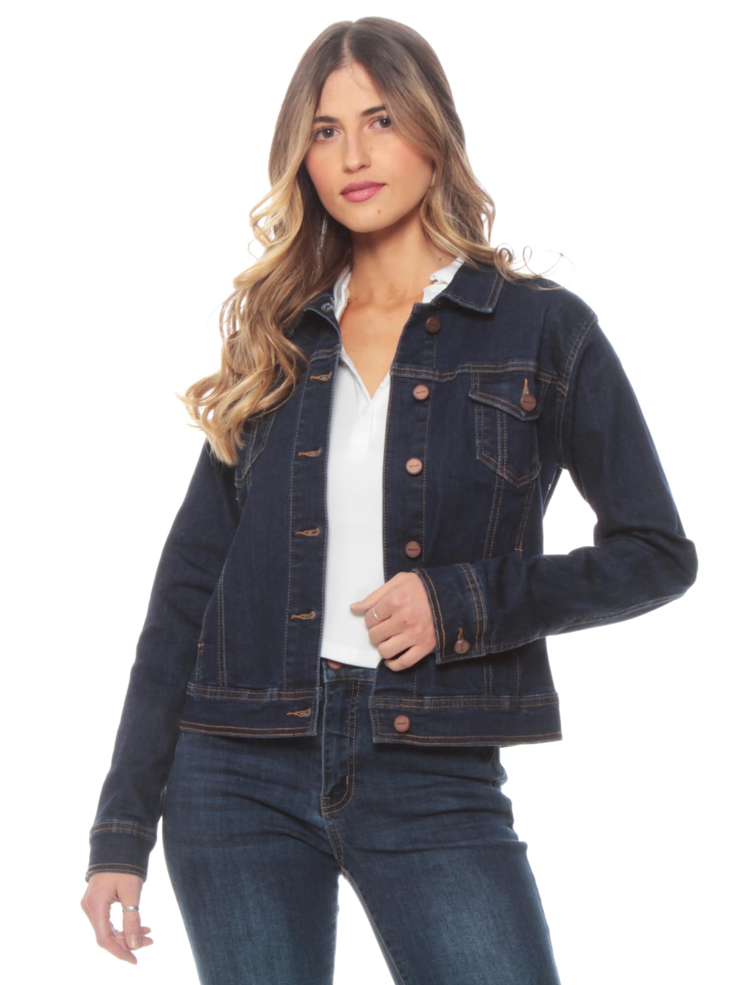 (Size 1X) WADOS( Denim Jackets for Women - Casual, Comfortable Ladies Jean Jacket with 4 Pockets, Button Down - Premium Trucker Jacket