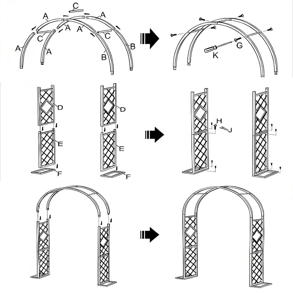 Traliccio ad arco da giardino per piante rampicanti, pergola in acciaio zincato resistente, con griglia diamantata, perfetta per matrimoni all'aperto, patio, decorazione in bronzo (554,7 x 100,1 cm)