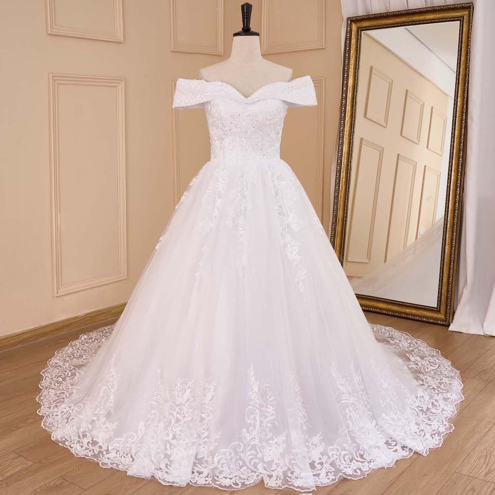 Robe de mariée Princesse Longue Perles de Dentelle Grande Traine Robe de mariée BA-OF0811