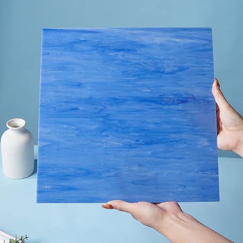 Miniatura 2 de Lanyani 2 vidrieras de 12 x 12 pulgadas para manualidades de vidrio de mosaico, hojas de vidrieras para aficionados y principiantes, color azul