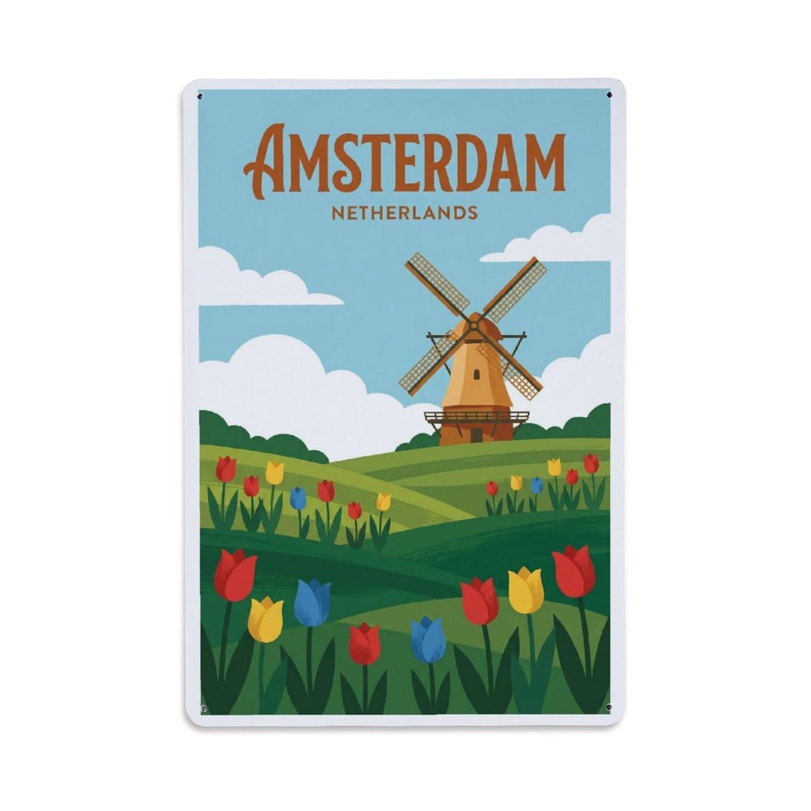 Vintage Travel Meadow Netherlands Pastoral Metal Tin Sign Plaque Wall Decor for Cafe, Club Bar, Office, Home Garden Metal Poster 8x12Inch