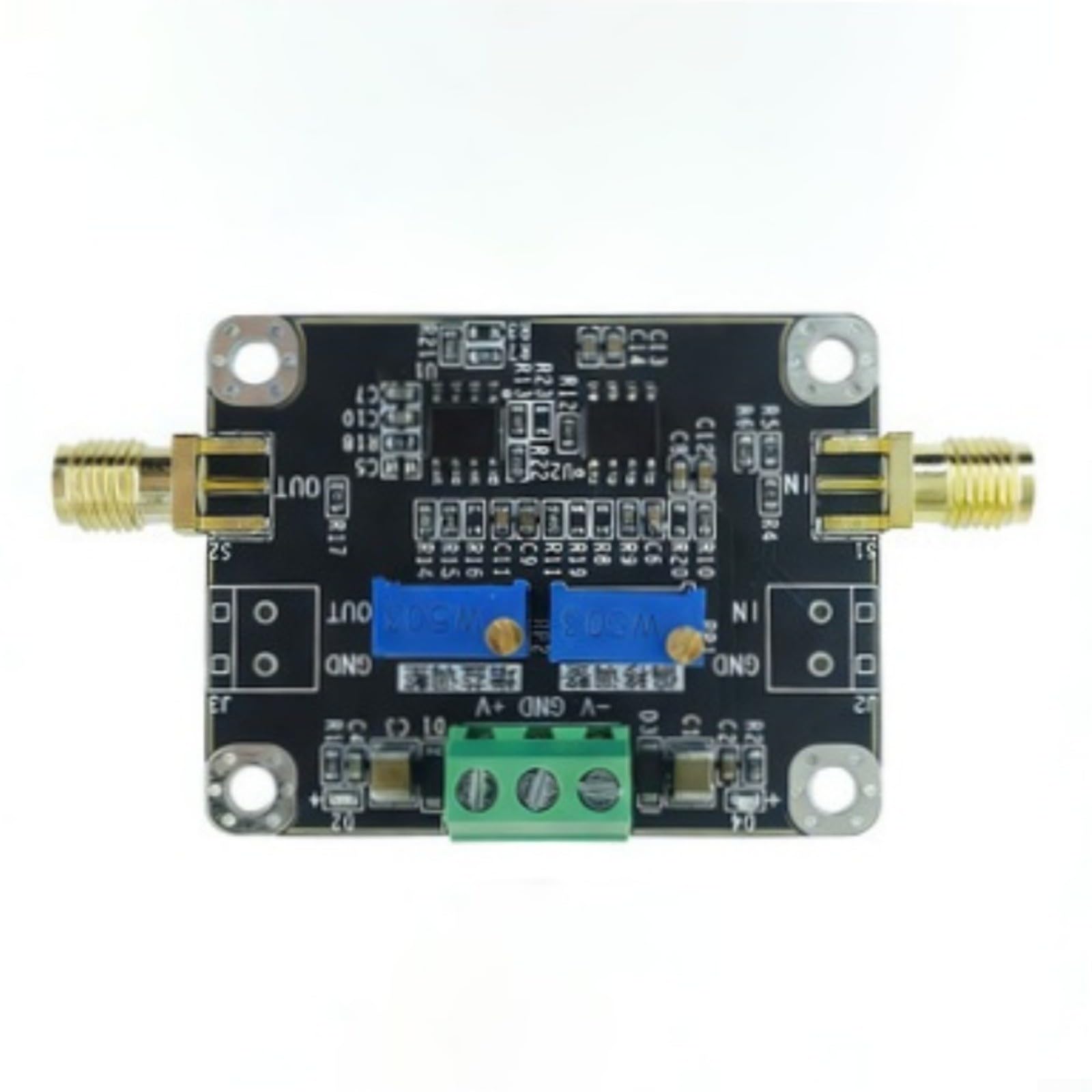 Módulo amplificador con amplificación ajustable de 1 a 13 x y ± 11 V CC, ± 5 V hasta ± 18 V, ancho de banda de 2 MHz, para conexión SMA