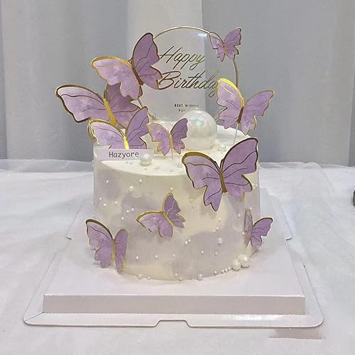 Miniatura 7 de Decoración de pastel de mariposa morada, 11 piezas de decoración de pastel de mariposa para cupcakes de feliz cumpleaños, decoración de pastel de
