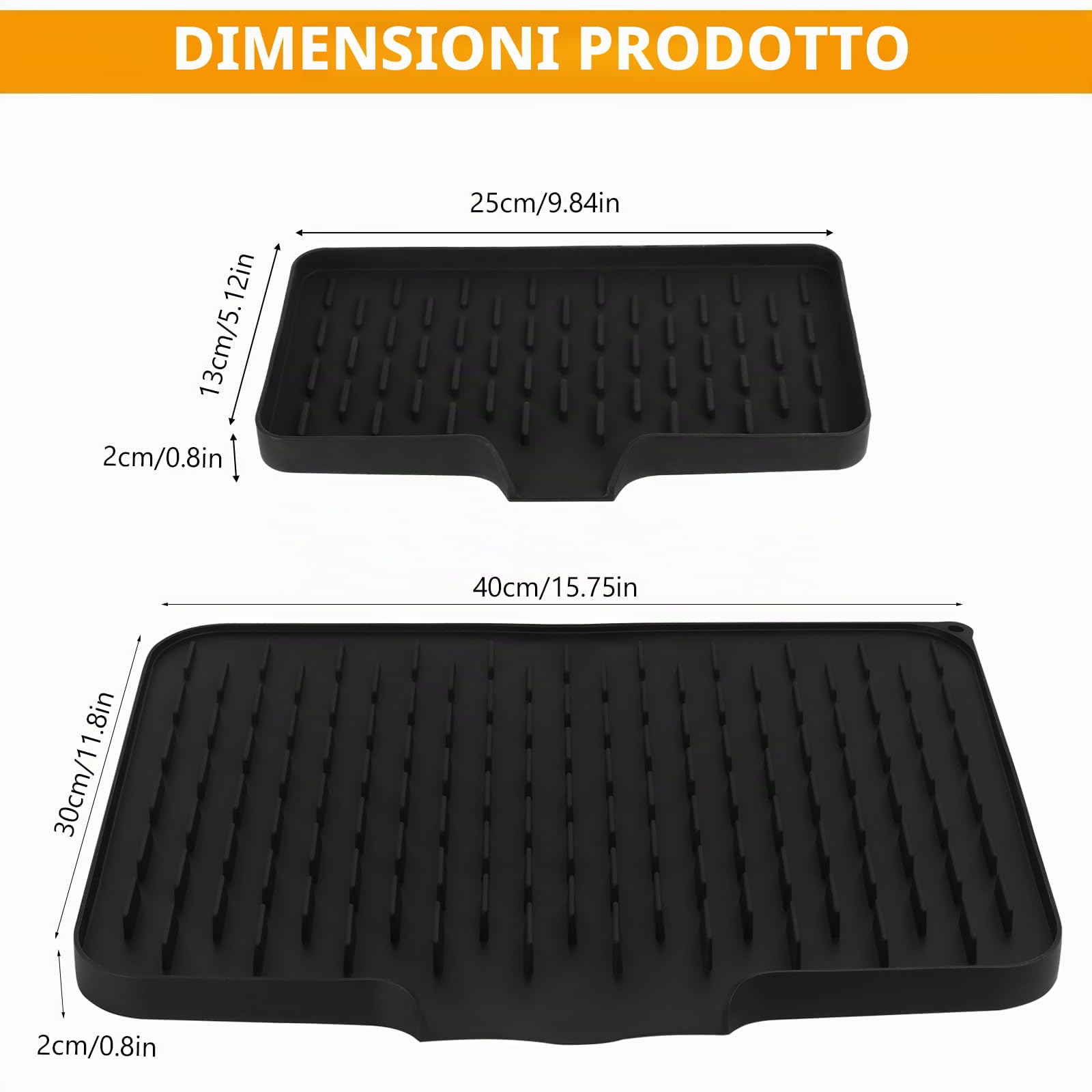 2 PzTappetino Scolapiatti in Silicone, Tappetino Lavello Cucina, Sgocciolatoio per Lavello, Tappetino Sgocciola Piatti da Lavandino Antiscivolo per Piano Cucina Lavello, 40x30 cm, 25x13 cm