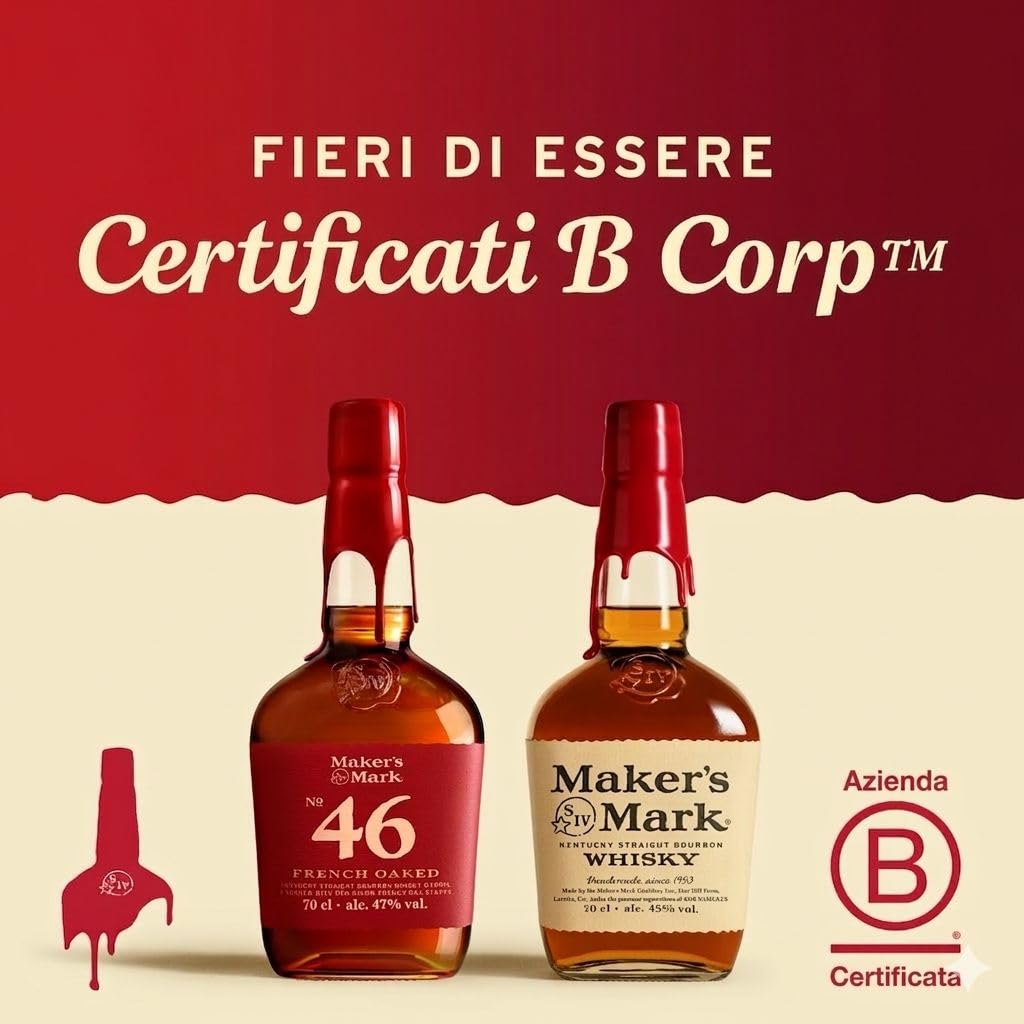 Maker's Mark, Kentucky Straight Bourbon Whisky, bourbon dolce e soft dall'iconica chiusura in cera rossa - bottiglia in vetro da 700ml