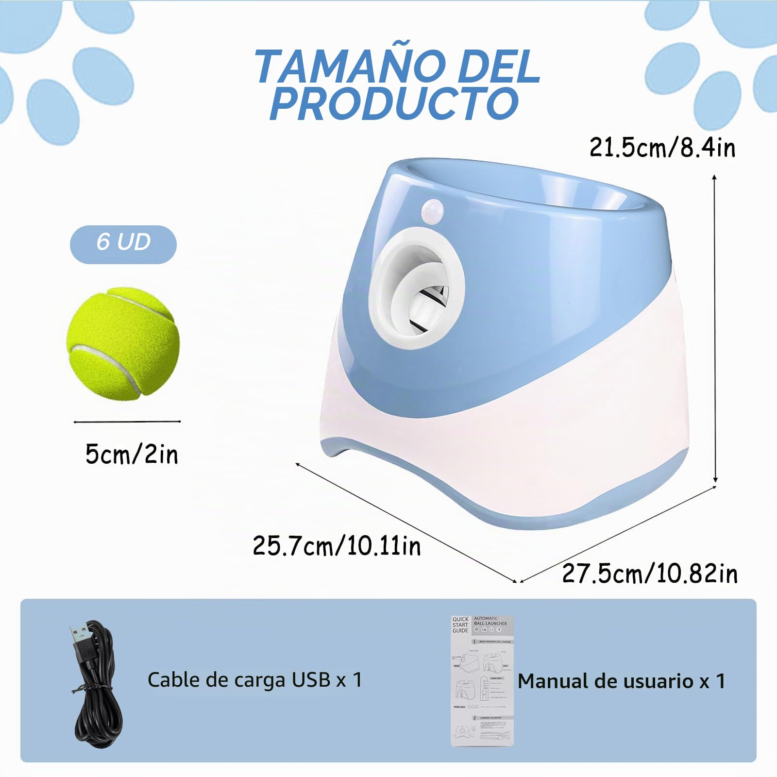 Lanzador de bolas para perros automático, lanza bola para perros con 6 bolas, distancia ajustable 3-9m, lanzador de bolas automático interactivo para perros, juguete de entrenamiento interior al aire