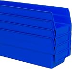 Akro-Mils 30120 Bacs de rangement en plastique, bacs de stockage lourds pour l'organisation du garage, du placard et du tiroir, 12" x 4" x 4", Bleu, 24-Pack
