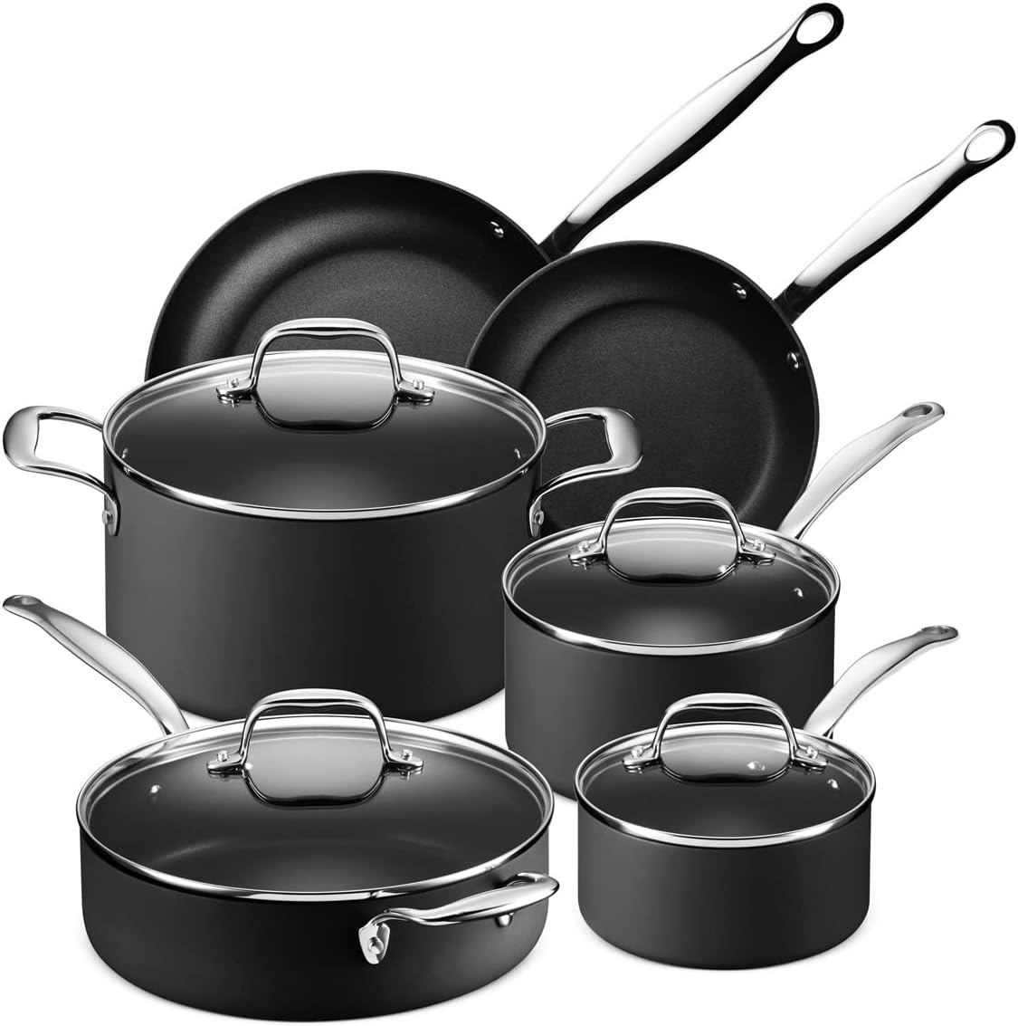 LEGEND COOKWARE 10 pc Nonstick Set | Classic Hard Anodized Steel Home Kitchen Chef Grade Pots and Pans | Durable PFOA Free, Non-Toxic Non Stick Coating Induction Cooking | Oven & Dishwasher Safe