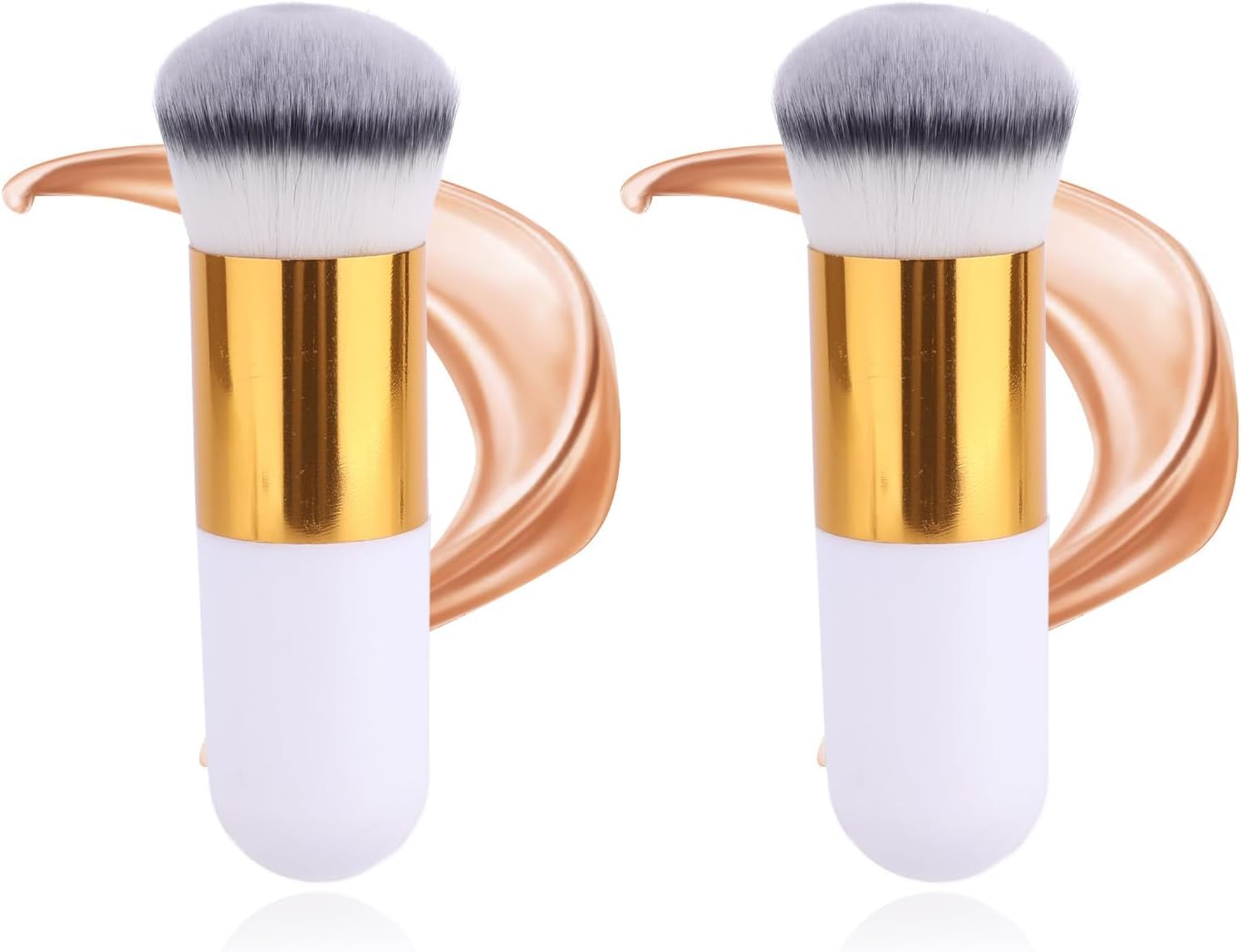 2 pcs Self Tanner Brush for Face & Body, 4.33in/11cm Ultra Soft Dense Bristle Kabuki Self Tanning Applicator Makeup Brushes for Powder Streak-Free Sunless Tanner Foundation & Liquid Cream (White Gold)-image-22