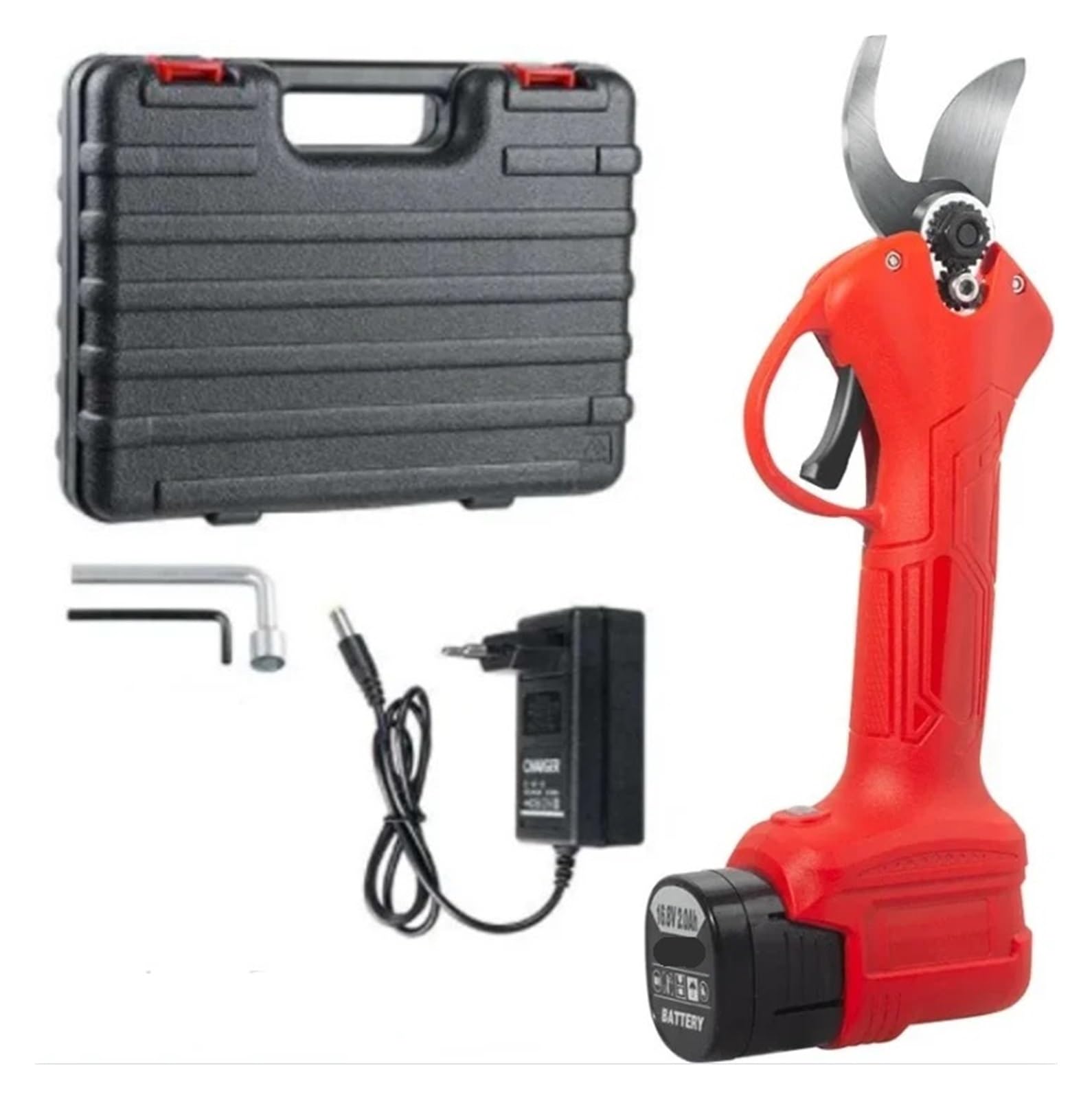 16.8V Brushless Electric Pruning Shears Garden Tool Pruner Cordless Scissors Tree Branches Cutter for Battery(1Battery Plastic R)