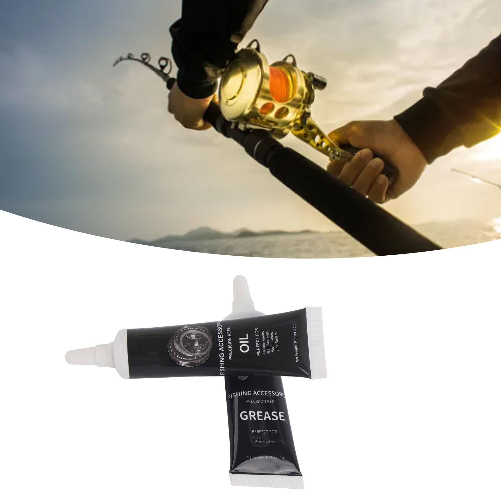Angelrollen Öl und Fett-Set, Formel Zur Reduzierung des Lagerverschleißes mit Wasserfestem Rostschutz, Getriebeschmiermittel für Spinn-Baitcasting-Rollen, Grundlegende Wartung (Black)