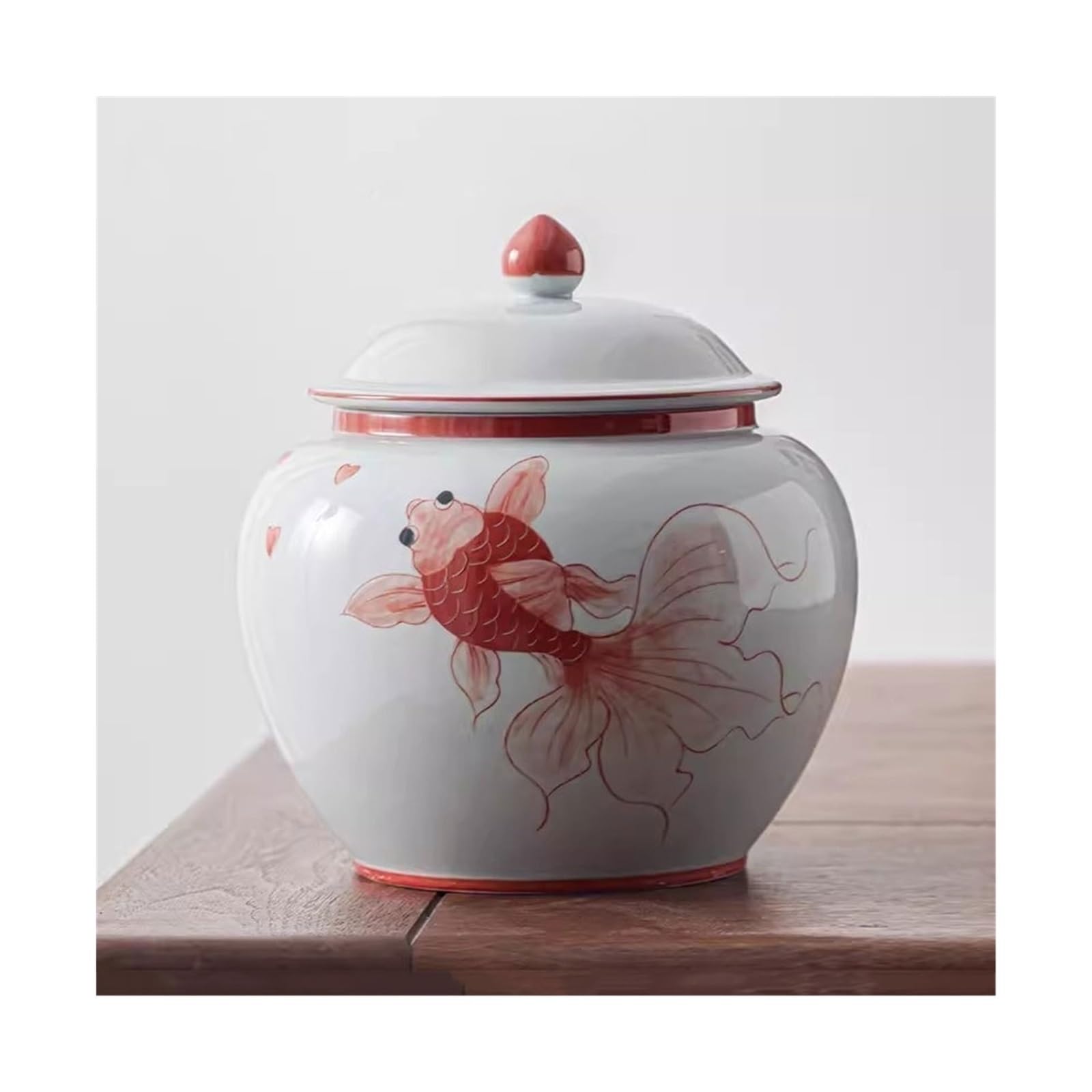 zhangrui1888 Tea Canister Hand-painted Koi Tea Canisters Underglaze Color Sealing Jar Household Large Chinese Multifunctional Empty Tea Storage(Red,Large)
