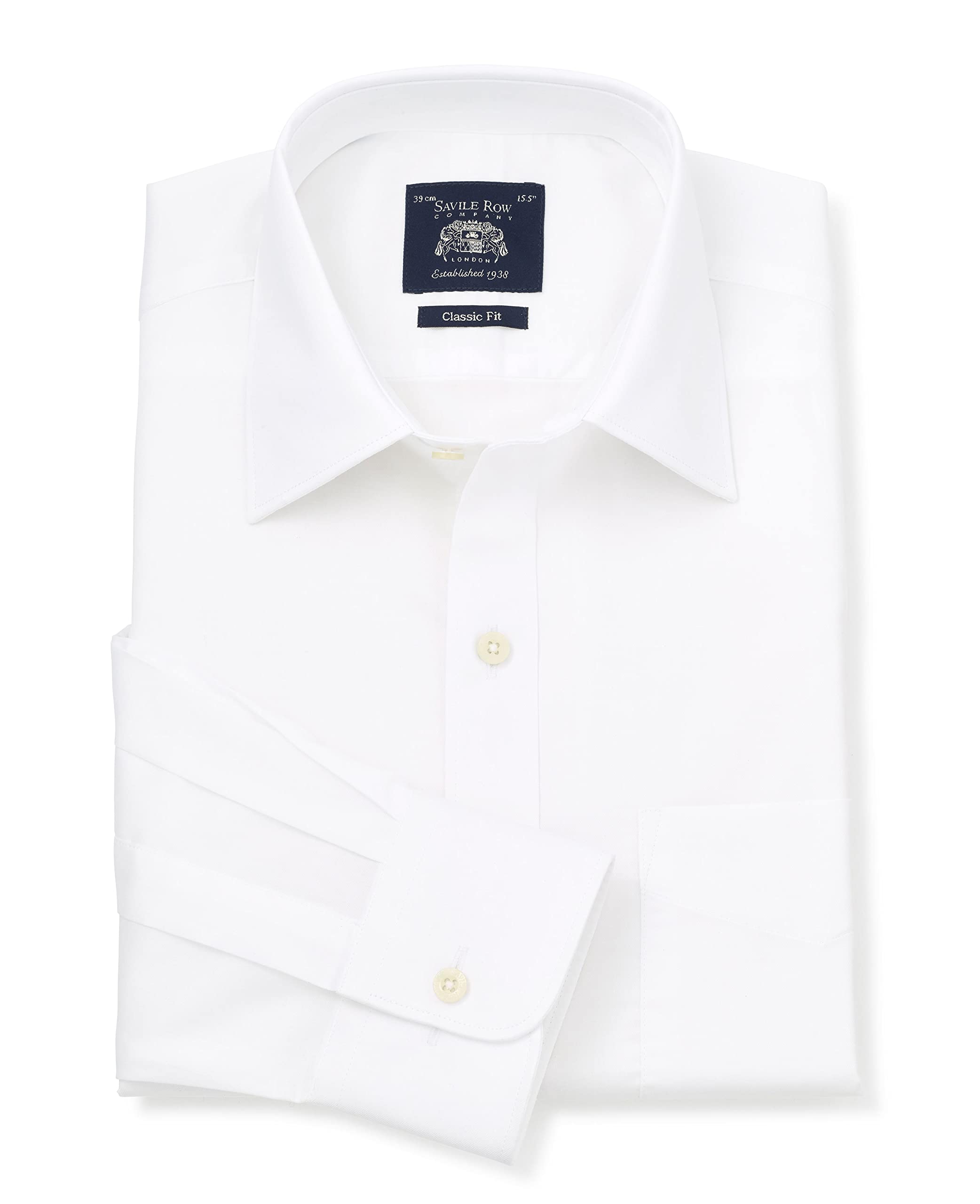 The Savile Row Company London Men's White Classic Fit Cotton Twill Long Sleeve Formal Shirt - Single Cuff - 17.5" Collar - Standard