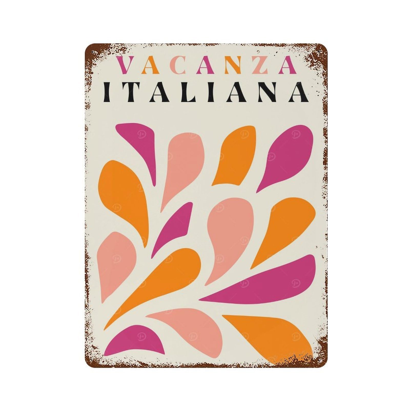 Rusty Metal Tin Sign with Cut Out Vacanza Italiana Design 15.7"x11.8", for Shed, Workshop And Garage Wall Decor, Classic Wall Plaque