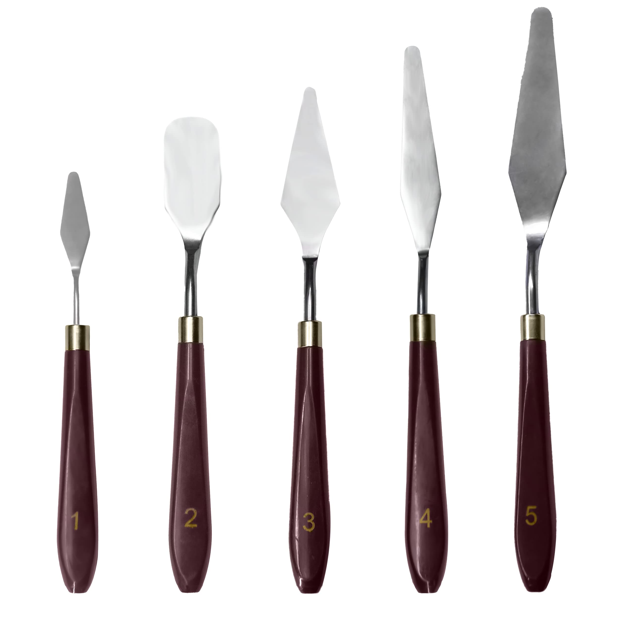 MeeTo Stainless Steel Palette Knife Set, Flexible Spatula Painting Knives for Color Mixing, Spreading, Applying Oil & Acrylic Paint on Canvases, Cake Icing, 3D Print Tool, (No. 1,2,3,4,5), Pack Of 5