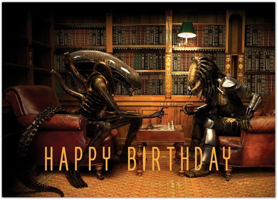 Alien vs Predator Birthday Card, AVP Playing Chess, Pool, Alien Predator Movie, Xenomorph Alternative Greeting Card (A5)