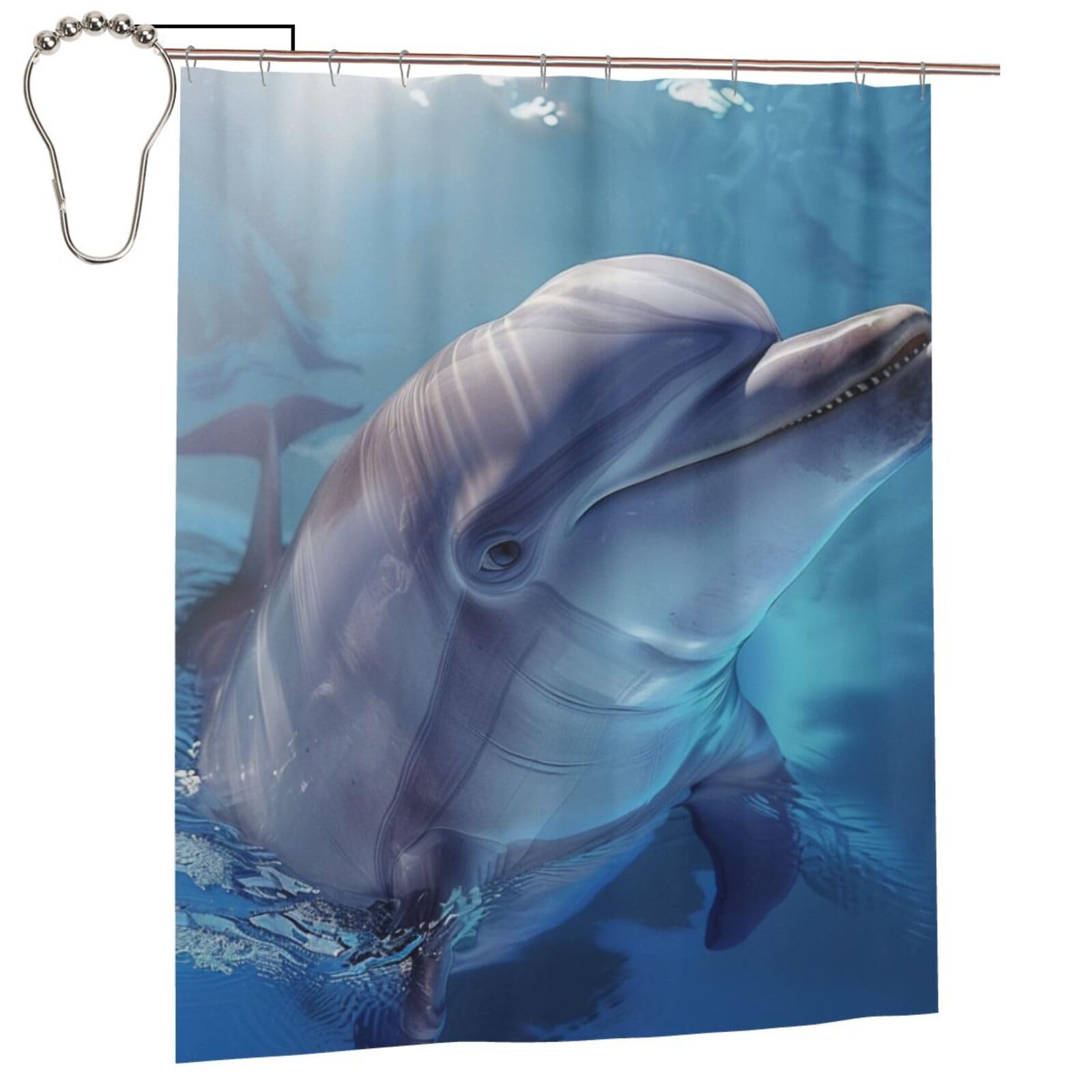 BWWHCCTI winter the dolphin Printed Shower Curtain With 12 Iron Hooks Opaque Quick Drying Waterproof Shower Curtains Sets For Bathroom 152x183 Cm