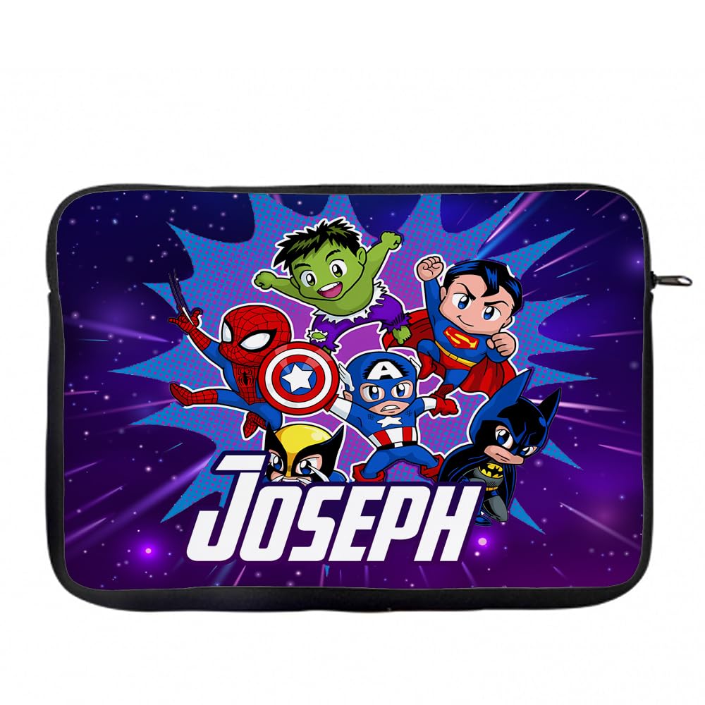 Personalised Superhero Cartoon theme Back to School Gift for Kids, Laptop Sleeve/Cover. (14")