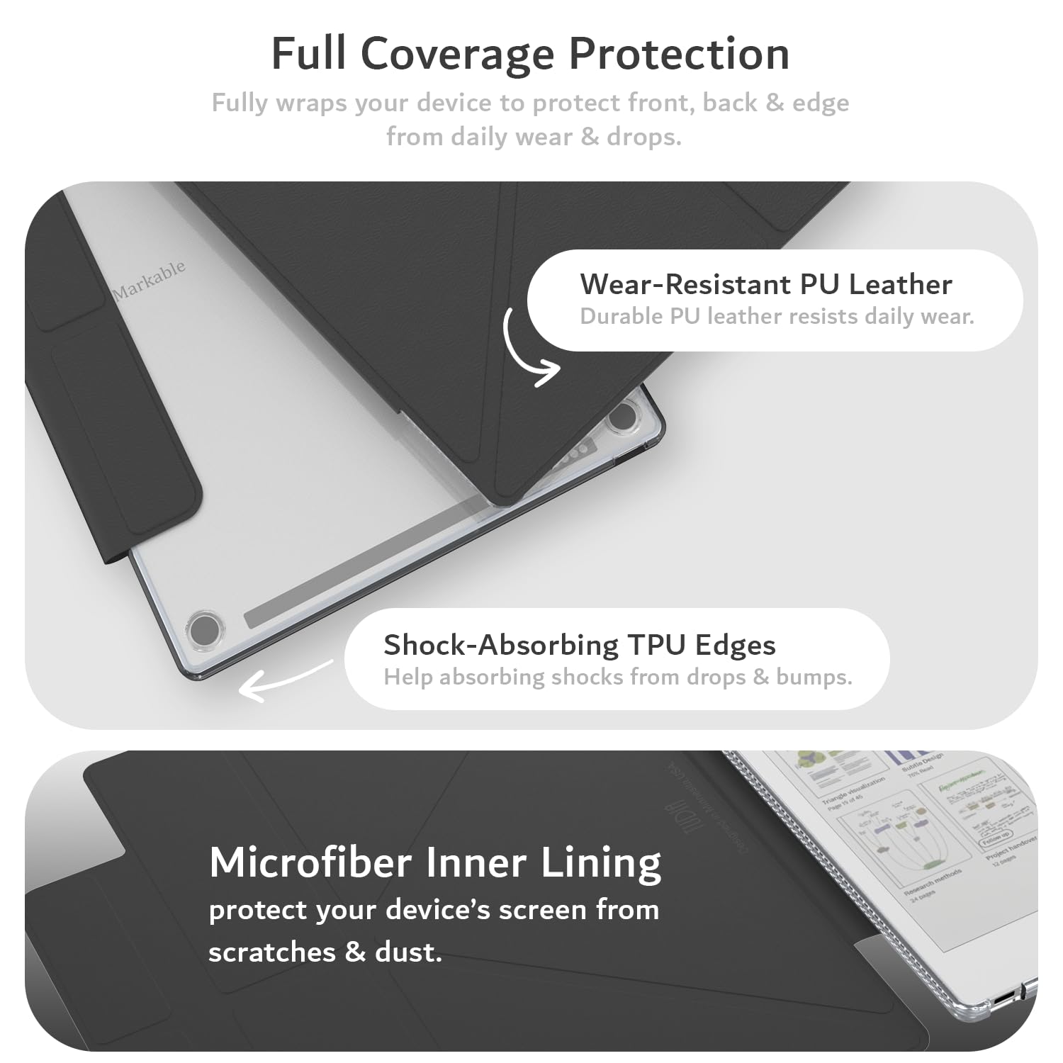 TUDIA M-FLIP Detachable Clear Magnetic Case for reMarkable Paper Pro 11.8" - Slim Transparent Cover with [Auto Wake/Sleep] Strong Magnetic Closure, Foldable Stand & Built-In Stylus Slot (Black) - 3