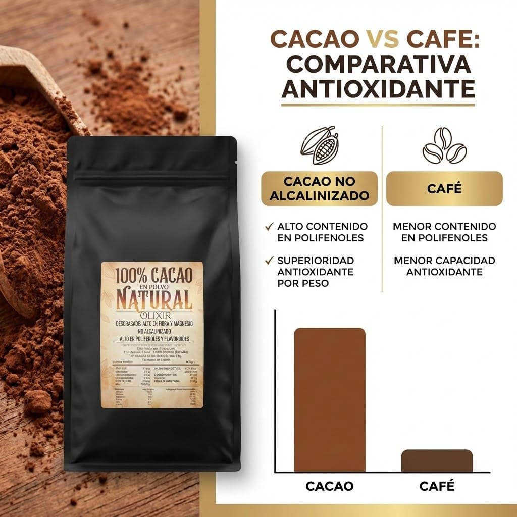 Cacao Puro No Alcalinizado | Blend Artesano Aromático y Balanceado | 100% Natural y Sin Azúcar | Alto en Antioxidantes y Fibra | 10-12% Grasa | Repostería, Smoothies, Chocolate Caliente (1 kilo)
