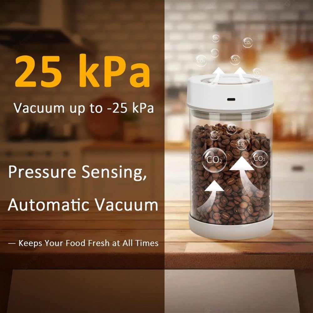 Automatischer Vakuum-Kaffeebehälter, 1,35 L Luftdichter Kaffeebehälter für 510 G Kaffeebohnen, EIN-Knopf-Bedienung