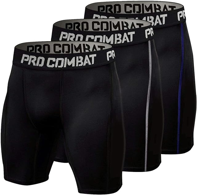 Pamyvia Men's 3 Pack Compression Shorts with Pockets Athletic Baselayer Underwear for Running,Workout,Training