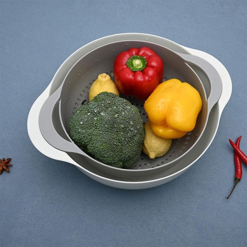 Mixing Bowls Plastic Strainer Bowl Set with Measuring Cups Handle for Washing Vegetables Fruits
