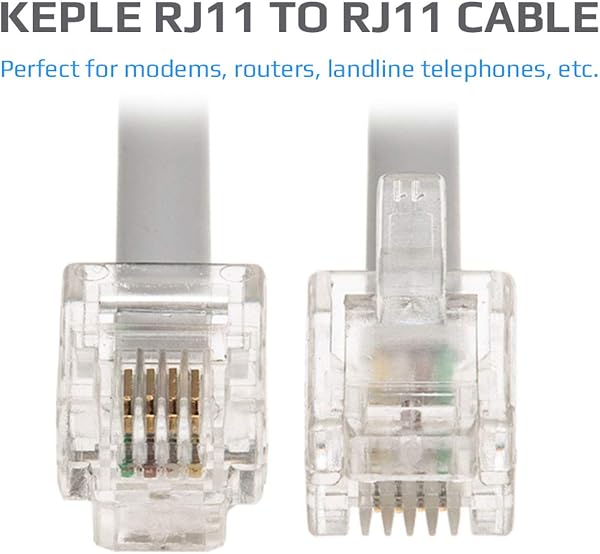 Keple RJ11 Cable ADSL 10m de Extensión Telefónico Conector Telecom de Banda Ancha de Internet de Alta Velocidad de Macho a Macho Enrutador y Módem a RJ11 Enchufe de Teléfono, Microfiltro (Blanco) - 4