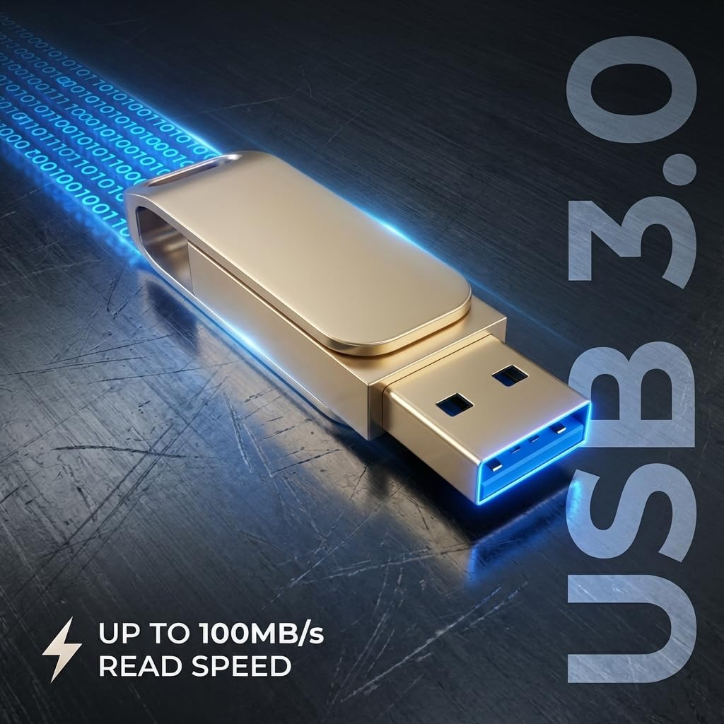 Memoria USB C 256 GB,USB 3.0,Dual Drive Pendrive Tipo C y USB OTG 2 en 1,Plata Carcasa de Metal Elegante y Duradera,Compatible con Smartphones, Android, iOS,PC — view 9