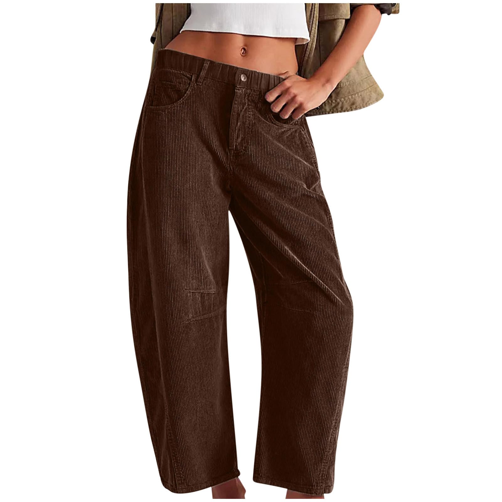 Womens Corduroy Pants High Waisted - Wide Leg Pant Casual Loose Trousers with Pocket Fall Winter Outfits