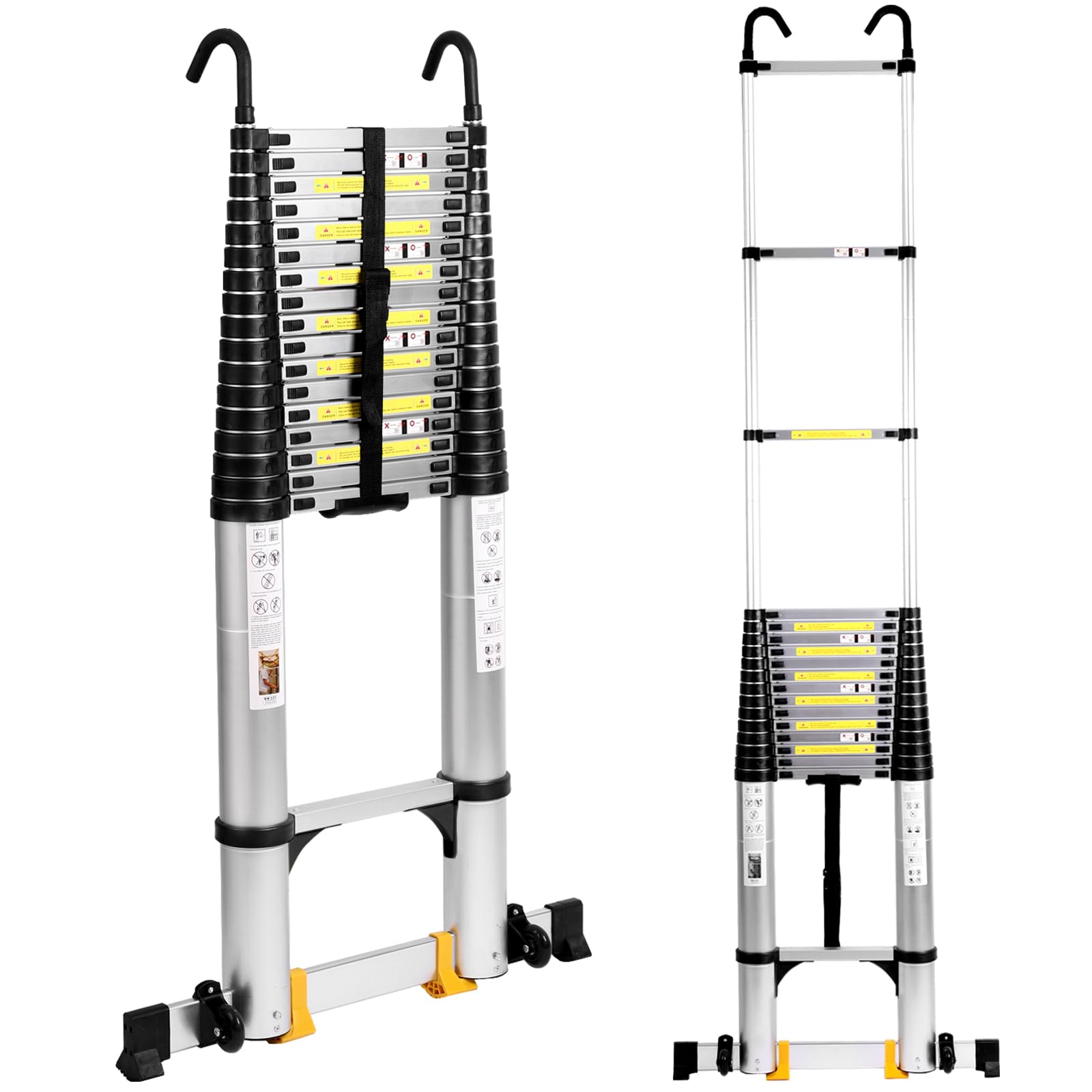 26.3FT Telescoping Ladder, Aluminum Collapsible Ladder w/Triangle Stabilizers & Detachable Hooks, Lightweight Compact Telescopic Ladder for Home 330lbs Capacity Extension Ladder
