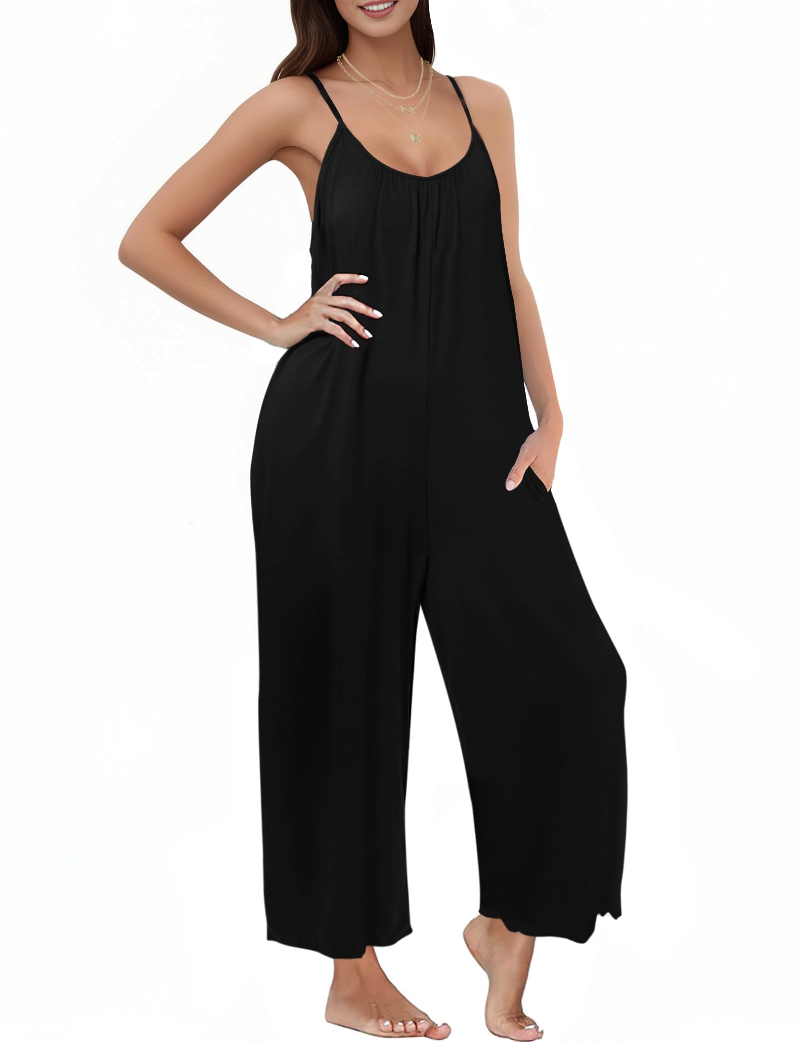 BuautyWomens Summer Jumpsuits Casual Sleeveless Jumpers Loose Rompers Adjustable Strap Boho Jumpsuit Dressy 2025 Clothes