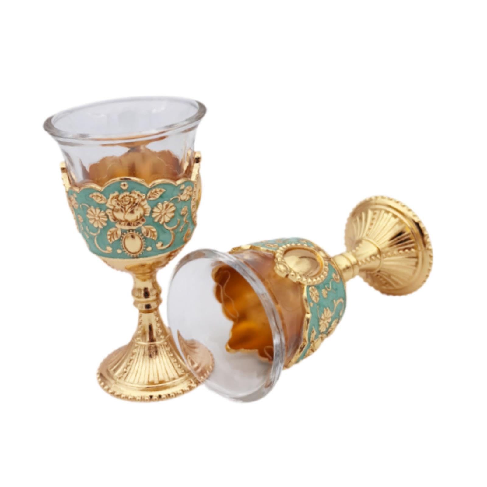 2 Pieces Vintage Wine Cup Portable Mini Communion Cup for Bar Travel Wedding Green and Gold-image-7