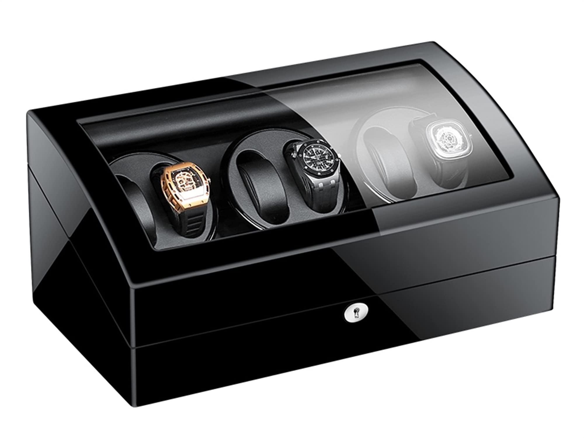 Uhrenbeweger für Automatikuhren, Aufbewahrungsbox mit superleisem Motor, 4 Rotationsmodi, flexiblem Uhrenkissen für Damen- und Herrenuhren, Schwarz + Schwarz，Black+Black