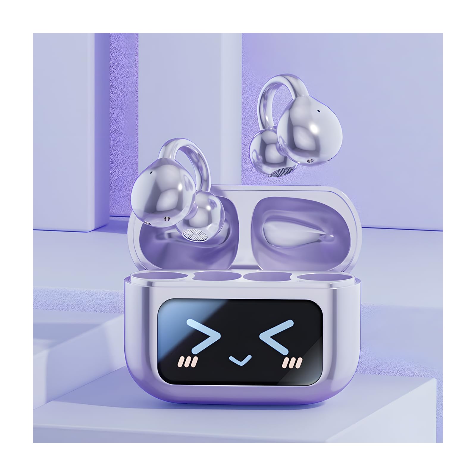 Smart Touchscreen Bluetooth Earbuds, Clip on Earbuds Wireless, M100 Clip on Ear Headphones, Bone Conduction, Open Ear with Smart Screen Touch Wireless