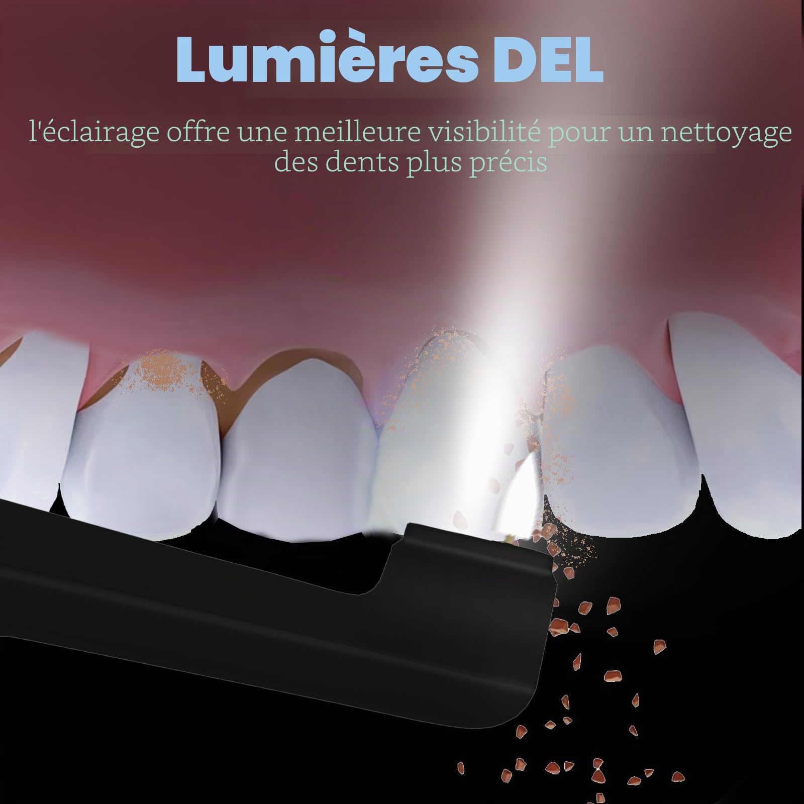 Polisseur dentaire, kit de blanchiment des dents rechargeable, nettoyage et blanchiment, polisseur électrique avec pâte à polir à 3 dents, 5 modes de vitesse, lumière LED-noir