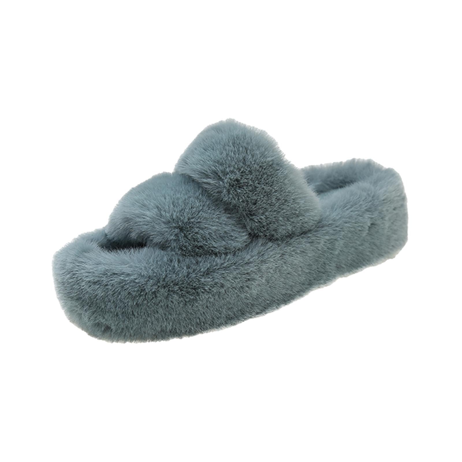 nivaa Women Fuzzy Slippers Furry Plush House Shoes for Home Indoor Outdoor Bedroom 36 Blue-picture-6