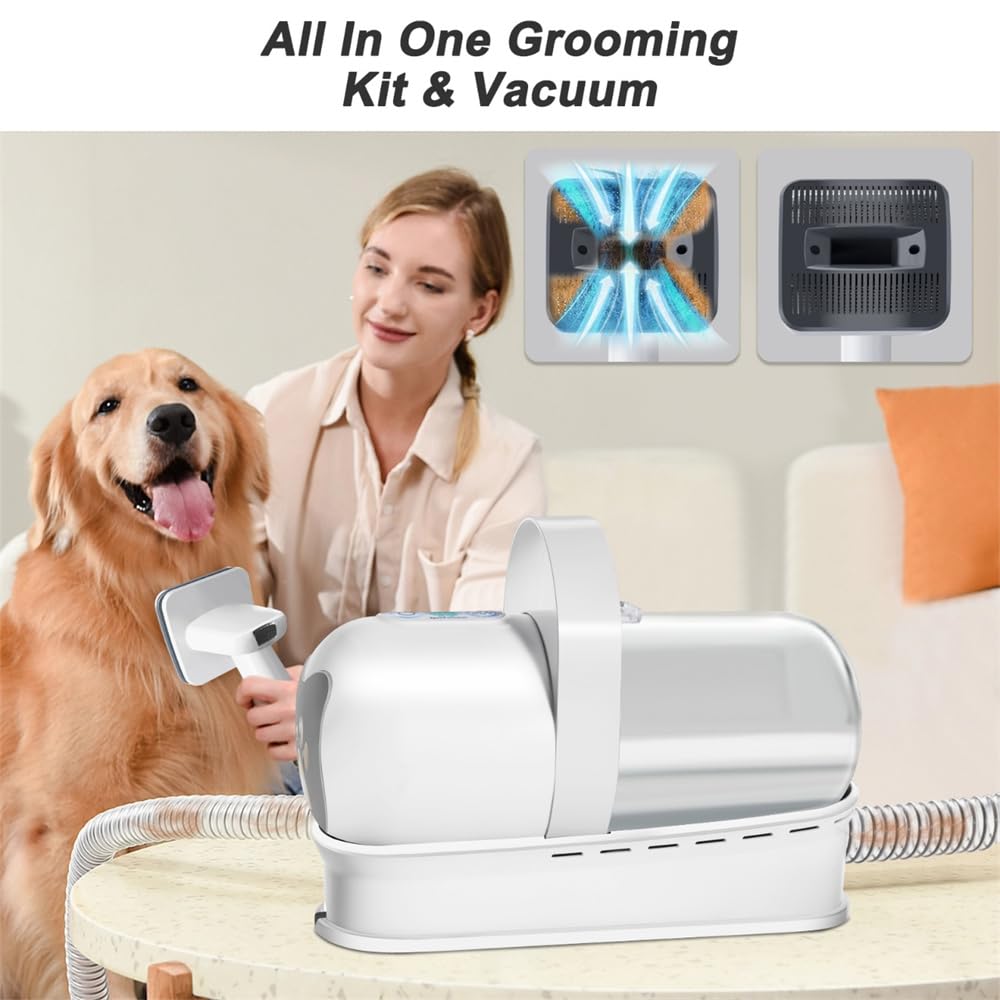Tosatrice per cani con aspirapolvere – 7 in 1 aspirapolvere per peli di animali domestici, trimmer per la cura degli animali domestici con aspirazione 13000 Pa, diversi strumenti per la cura di cani e