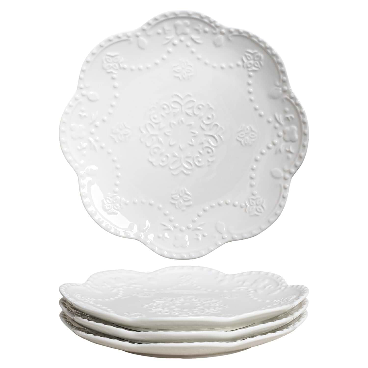 Gaolinci European Palace Series Lace Embossed Ceramic Dinner Plate (Set of 4) Ceramic