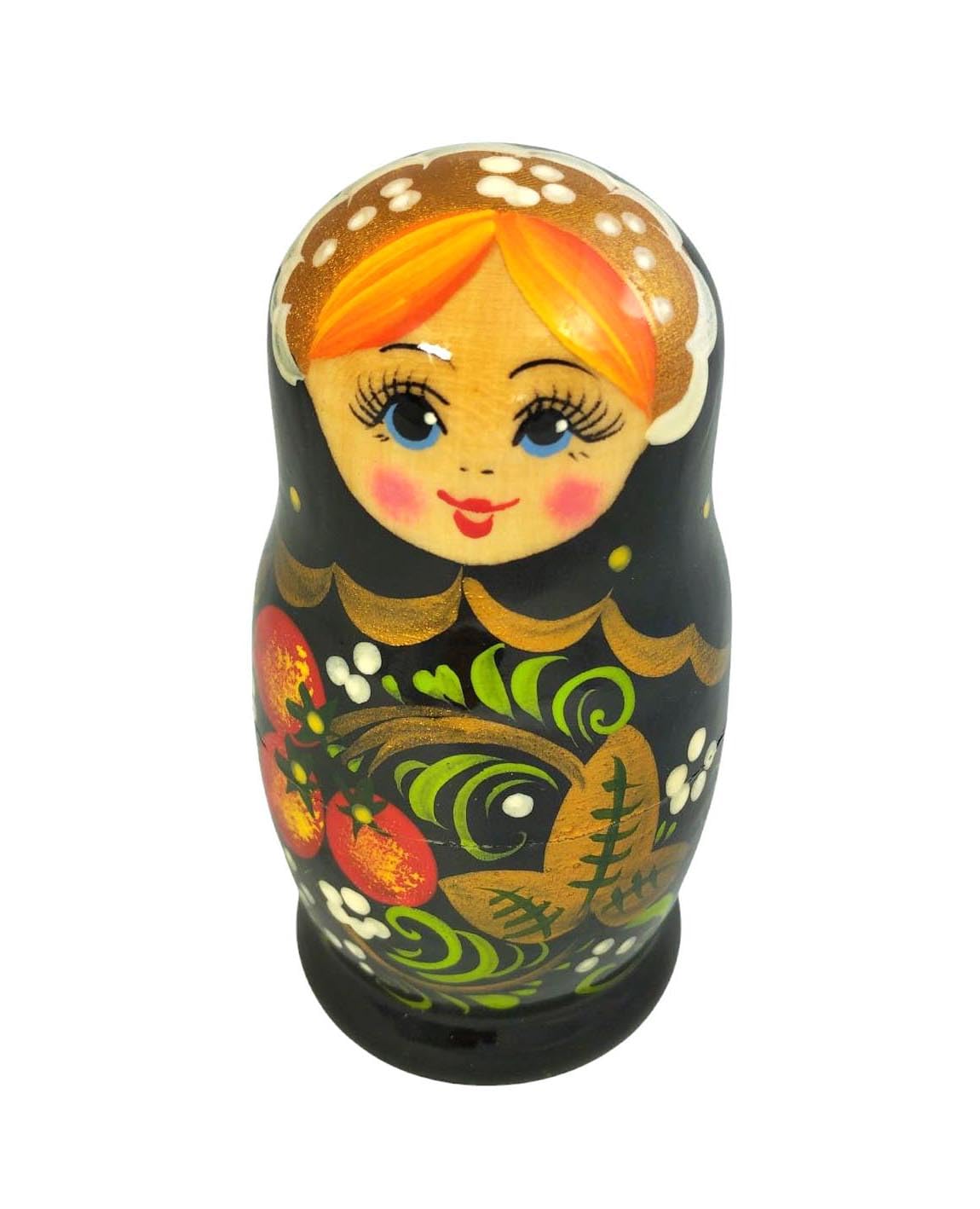 Hohlama Rossijanotschka Matrjoschka Matröschka Matroschka Babuschka 11cm Höhe - 5 Holz-Puppen - Verschiedene Motive - Holzpuppe Матрёшка хохлама Matruschka chohlama (Schwarz)