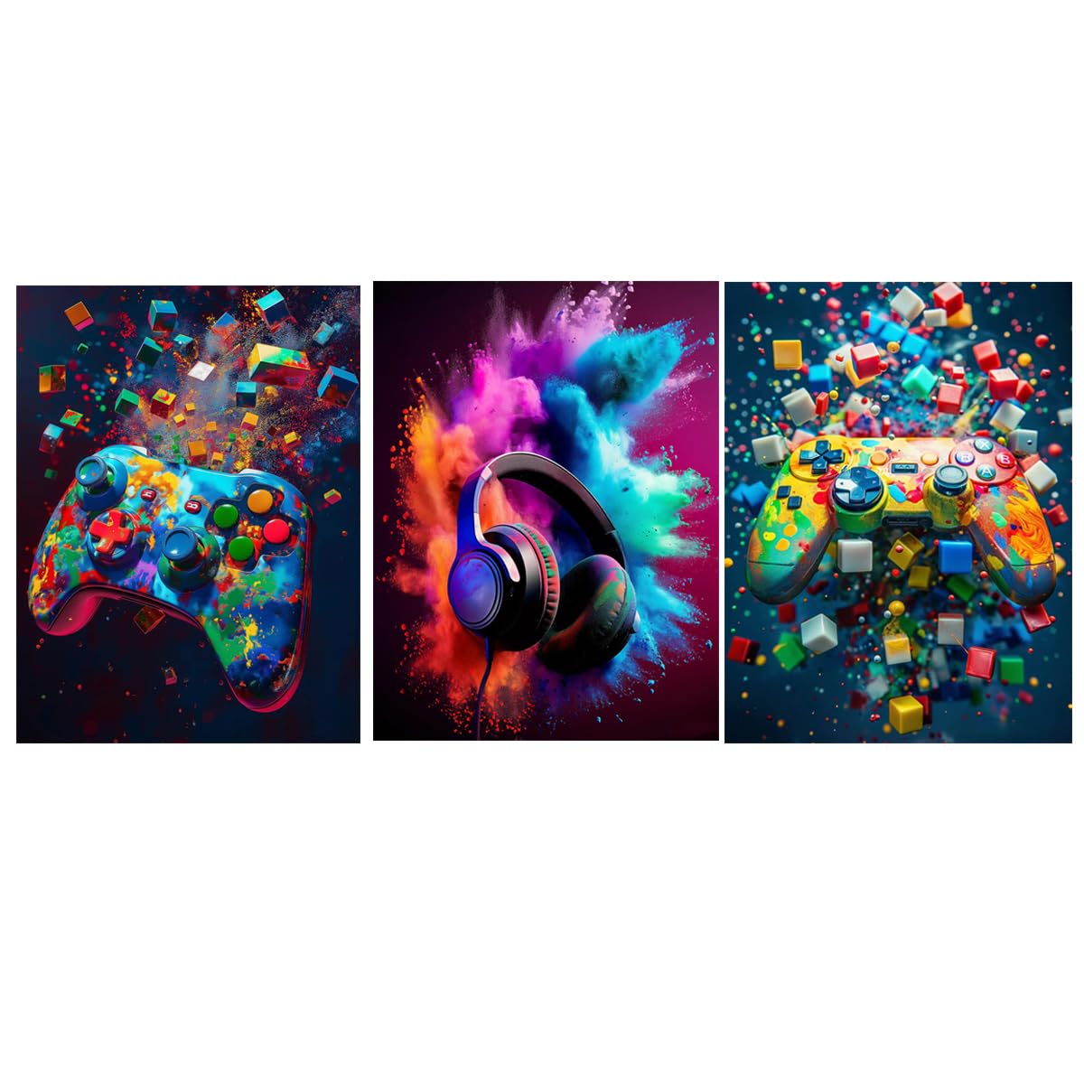 AOSEE Juego De 3 PóSteres De Pared Para Videojuegos,ImáGenes Para Juegos,PóSter De Videojuegos, DecoracióN De Juegos, DecoracióN De HabitacióN Infantil, Lienzo De Juegos, Adolescentes (Negro)