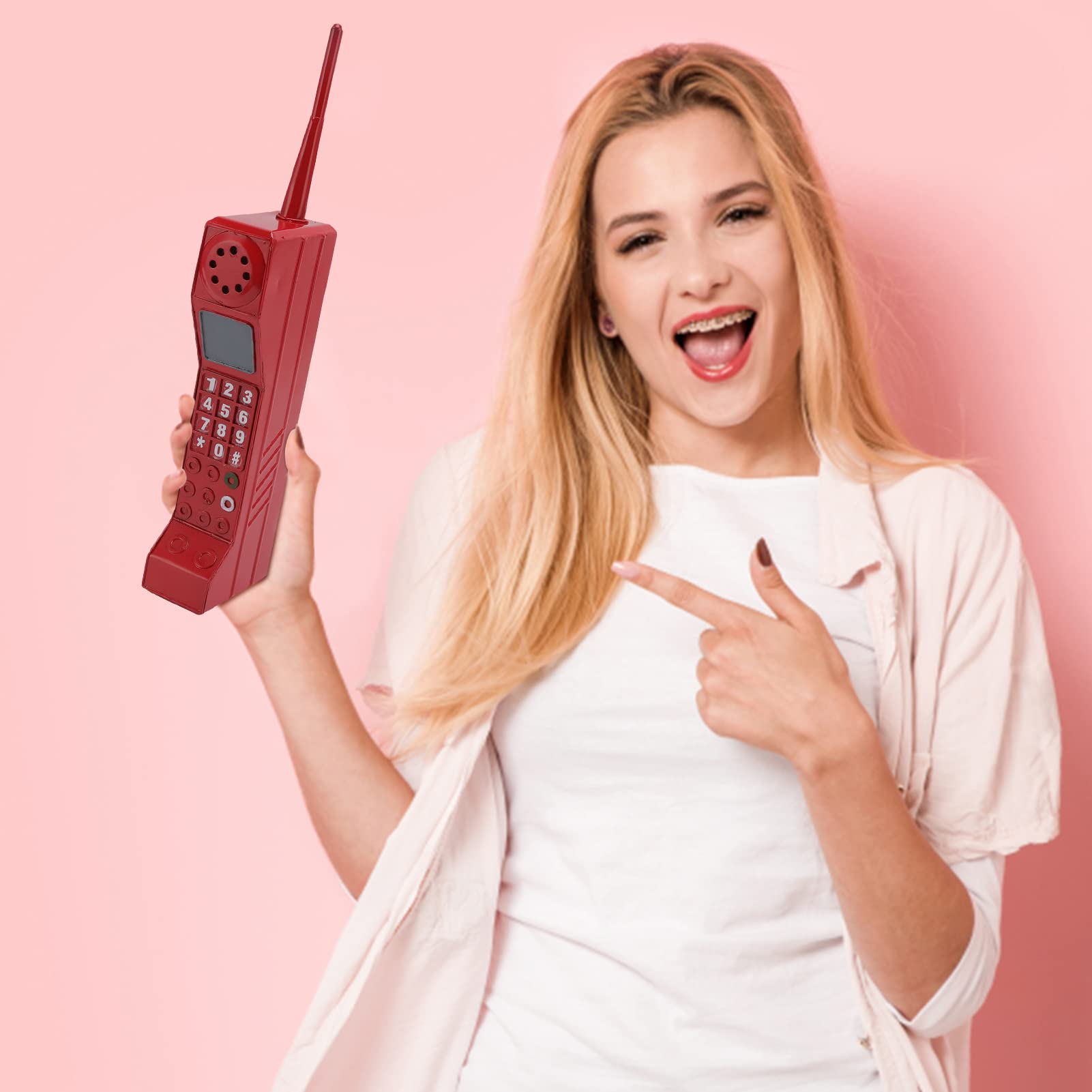 Pilipane Retro Brick Cell Phone Ornament, 80s 90s Vintage Brick Mobile Phone Model Halloween Party Decorations Old Fashioned Cell Phone Model Photography Props Home Living Room (Red)