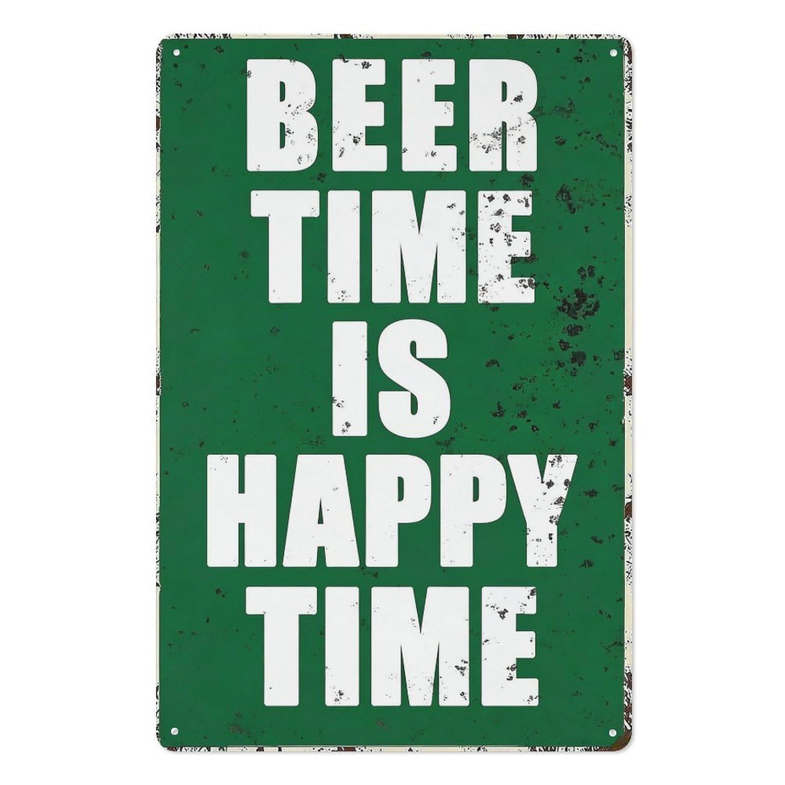peiyeety 8x12 Inch Metal Tin Sign – Beer Time Is Happy Time Vintage Green Distressed Beer Wall Decor Plaque for Bar, Man Cave, Home, Pub Wall Art
