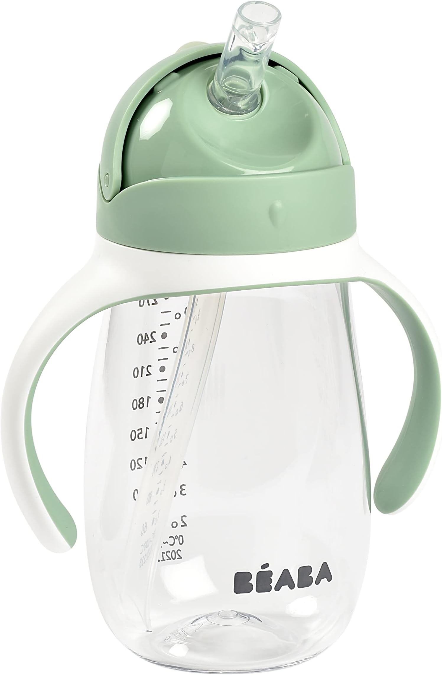 Beaba Straw Sippy Cup, Toddler Baby Straw Cup with Removable Handles, Leak and Spill Proof, BPA Phthalate Free, 8+ Months, 10 oz, (Sage)