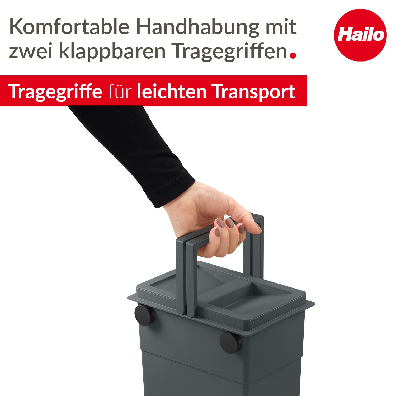Hailo FlexBox S Multifunktions-Mülleimer mit Deckel, 7 Liter, Schwarz | Geruchsdichter Abfalleimer, flexible Anbringung innen und außen, gummierte Magnete