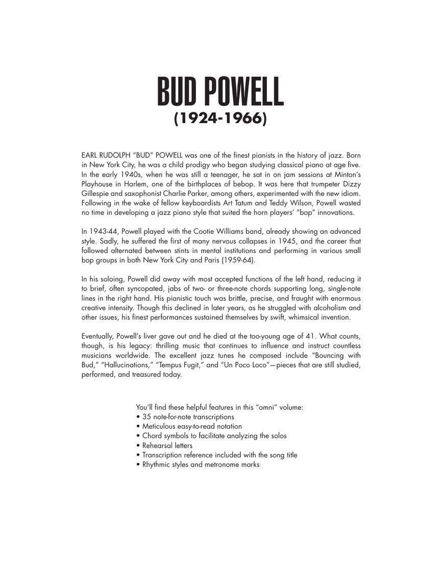 Bud Powell Omnibook: For Piano - Transcribed Exactly Form His Recorded Solos