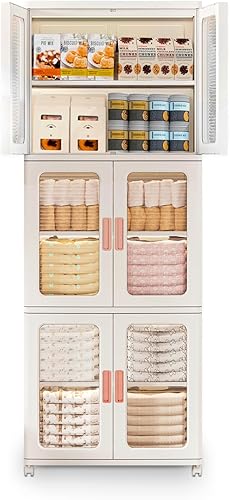 CXCJAI Contenedores de almacenamiento con tapas y puertas, armario de almacenamiento con ruedas, de plástico, apilable, despensa, armario, armario,