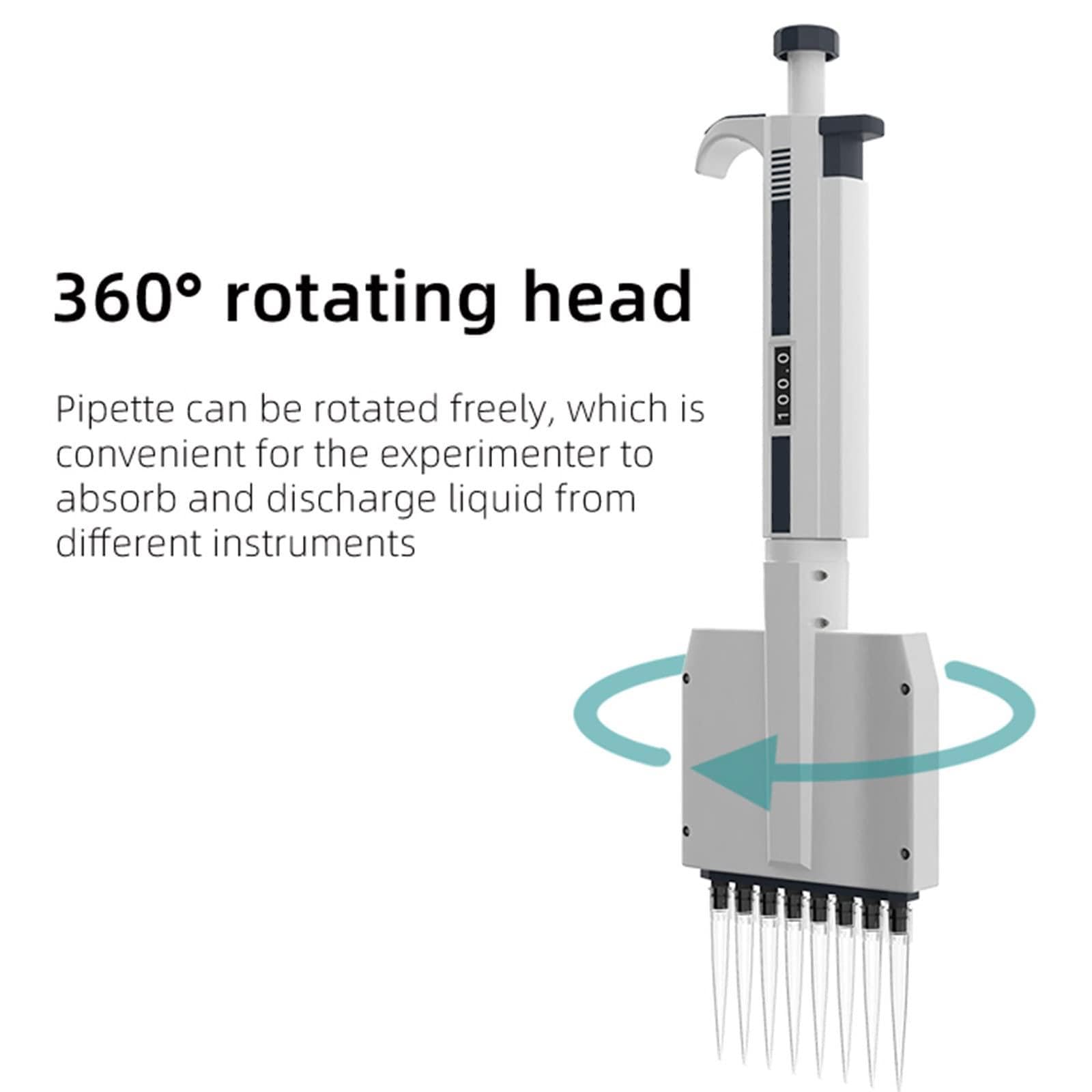 8/12-Kanal-Mikropipette, einstellbare Digitale Pipette, 0,5 ul-300 ul Labor-Mikropipette, 360° drehbarer Pipettenkopf, wissenschaftliche/medizinische Forschung, 8-Kanal-